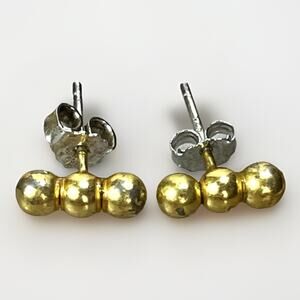 Gold Plated Sterling silver Three Ball Pierced Earring Studs Golden 925- Vintage